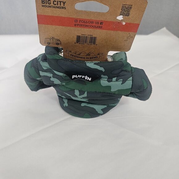 New Puffin Camo Beverage Jacket Coozy Novelty Hunter Gift - Picture 2 of 5